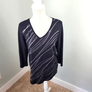 Zenergy by Chicos Women’s  Black Silver Abstract Pattern Top Size 1 Medium